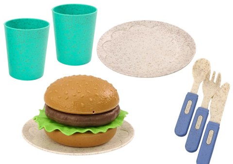 Zestaw Naczyń Talerzyki Kubeczki Dzbanek Hamburger Sztućce 11 El Zestaw Naczyń Talerzyki Kubeczki Dzbanek Hamburger Sztućce 11 El