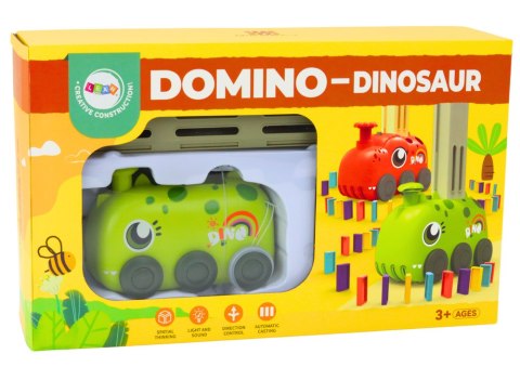 Autko Zielony Dinozaur na Baterie Układające Kolorowe Domino 4 Kolory Klocków Autko Zielony Dinozaur na Baterie Układające Kolorowe Domino 4 Kolory Klocków