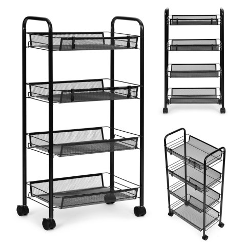 Regał organizer pomocnik do kuchni łazienki metalowy 4 półki kółka czarny ModernHome Regał organizer pomocnik do kuchni łazienki metalowy 4 półki kółka czarny ModernHome