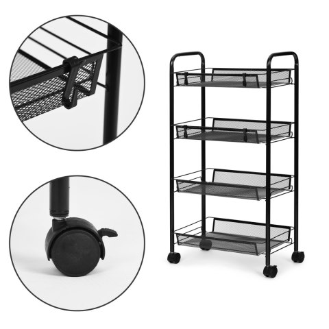 Regał organizer pomocnik do kuchni łazienki metalowy 4 półki kółka czarny ModernHome Regał organizer pomocnik do kuchni łazienki metalowy 4 półki kółka czarny ModernHome