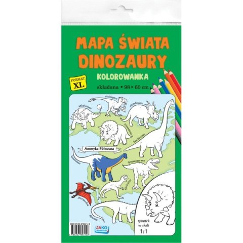 Kolorowanka XL. Mapa Świata. Dinozaury - kolor Kolorowanka XL. Mapa Świata. Dinozaury - kolor