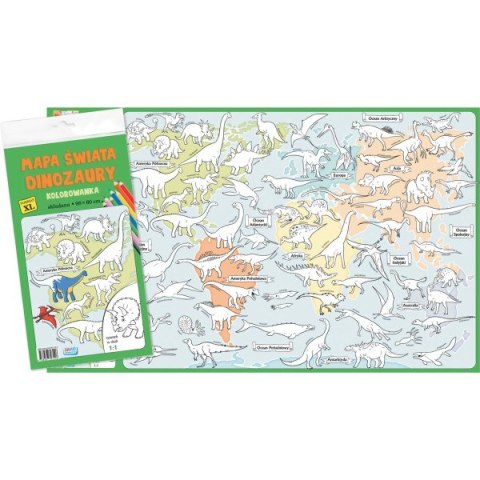 Kolorowanka XL. Mapa Świata. Dinozaury - kolor Kolorowanka XL. Mapa Świata. Dinozaury - kolor