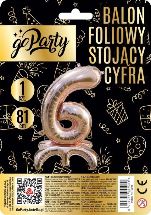 Balon foliowy stojący 6 rose gold 81cm Balon foliowy stojący 6 rose gold 81cm
