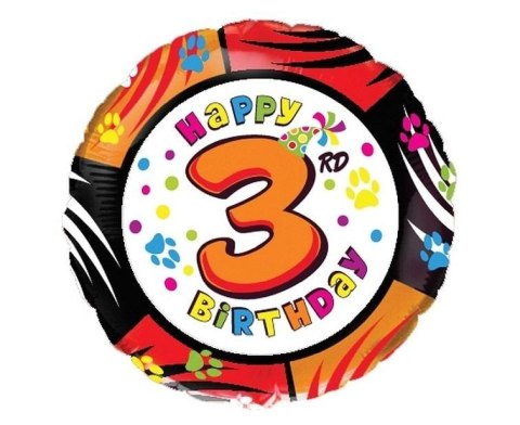 Balon foliowy Happy Birthday - 3 48cm Balon foliowy Happy Birthday - 3 48cm