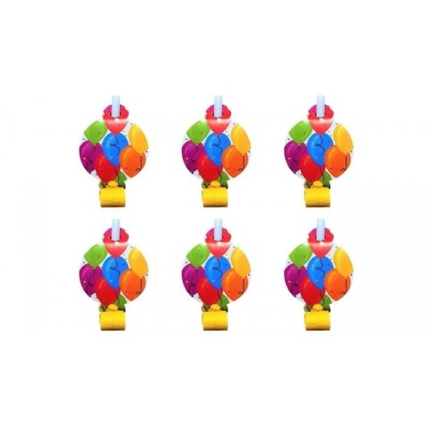 Gwizdki rozwijane z medalionem Balony 6szt Gwizdki rozwijane z medalionem Balony 6szt