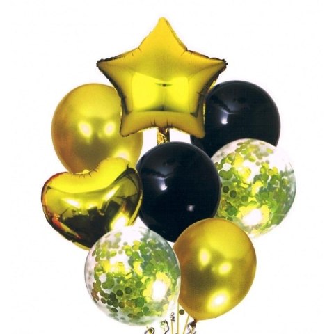 Balony foliowy 46cm Zestaw złoto-czarne z gwiazdką Balony foliowy 46cm Zestaw złoto-czarne z gwiazdką
