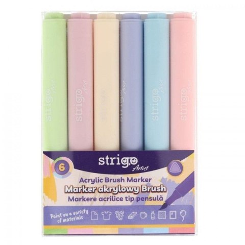 Marker akrylowy z końcówką Brush 6kol STRIGO Marker akrylowy z końcówką Brush 6kol STRIGO