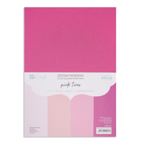 Zestaw papierów A4 20 arkuszy Pink tones 220g Zestaw papierów A4 20 arkuszy Pink tones 220g