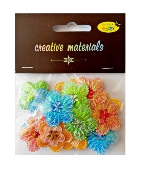 Aplikacje materiał. kwiatki z kryształ 3,2cm 20szt Aplikacje materiał. kwiatki z kryształ 3,2cm 20szt