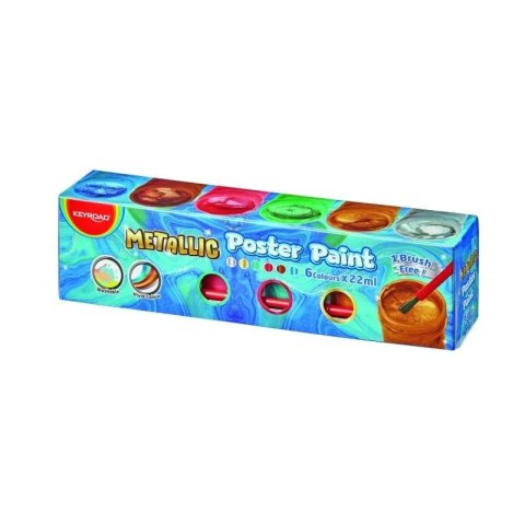 Farby plakatowe metalic 22ml + pędzel 6 kolorów Farby plakatowe metalic 22ml + pędzel 6 kolorów