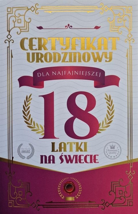 Karnet Certyfikat Urodzinowy 18 urodziny damskie Karnet Certyfikat Urodzinowy 18 urodziny damskie