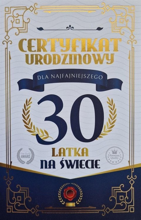 Karnet Certyfikat Urodzinowy 30 urodziny męskie Karnet Certyfikat Urodzinowy 30 urodziny męskie