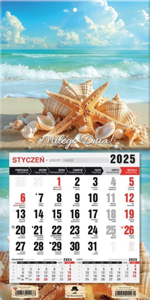 Kalendarz 2025 jednodzielny mini z mag. Muszelki Kalendarz 2025 jednodzielny mini z mag. Muszelki