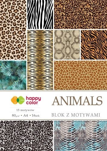 Blok z motywami HAPPY COLOR Animals 80g A4 15+1ark. 15 motywów