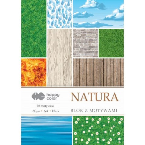 Blok z motywami HAPPY COLOR Natura 80g A4 15k. 30 motywów