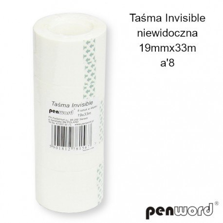 TAŚMA INVISIBLE NIEWIDOCZNA 19mmx33m a8ROLEK (SZPSH) TAŚMA INVISIBLE NIEWIDOCZNA 19mmx33m a8ROLEK (SZPSH)
