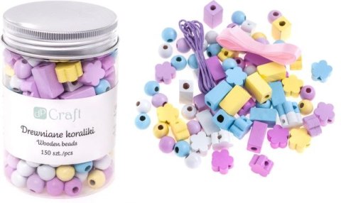DREWNIANE KORALIKI W SŁOICZKU, MIX, PASTELOWE, 150 SZT. DREWNIANE KORALIKI W SŁOICZKU, MIX, PASTELOWE, 150 SZT.