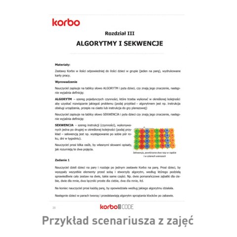 Zestaw Klocki Korbo EDU Code 420 el. + Książka z kartami pracy 83 x A4 Zestaw Klocki Korbo EDU Code 420 el. + Książka z kartami pracy 83 x A4
