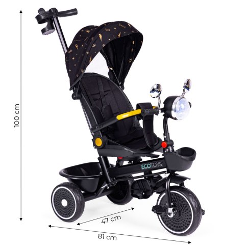 Rowerek trójkołowy dla dzieci spacerówka obracane siedzisko pchacz czarny ECOTOYS Rowerek trójkołowy dla dzieci spacerówka obracane siedzisko pchacz czarny ECOTOYS