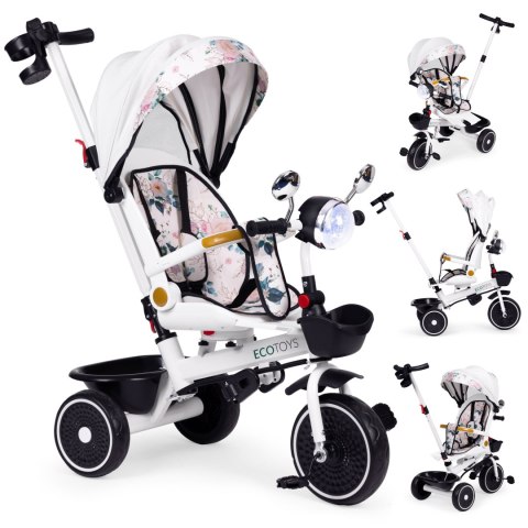 Rowerek trójkołowy dla dzieci spacerówka obracane siedzisko pchacz daszek ECOTOYS Rowerek trójkołowy dla dzieci spacerówka obracane siedzisko pchacz daszek ECOTOYS