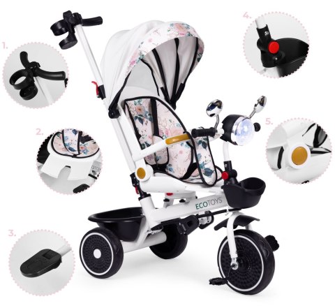 Rowerek trójkołowy dla dzieci spacerówka obracane siedzisko pchacz daszek ECOTOYS Rowerek trójkołowy dla dzieci spacerówka obracane siedzisko pchacz daszek ECOTOYS