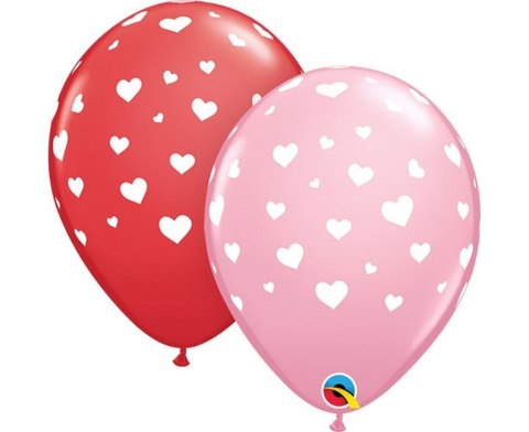 Balon z nadrukiem Serca czerwony, różowy 28cm 25sz Balon z nadrukiem Serca czerwony, różowy 28cm 25sz