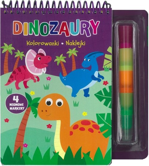 Dinozaury. Kolorowanki naklejki 4 neonowe markery Dinozaury. Kolorowanki naklejki 4 neonowe markery