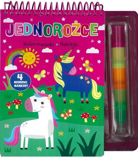 Jednorożce. Kolorowanki naklejki 4 neonowe markery Jednorożce. Kolorowanki naklejki 4 neonowe markery