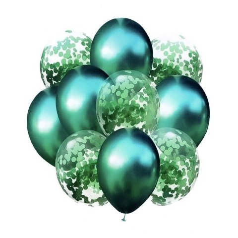 Balony zieleń metalik i konfetti 10szt Balony zieleń metalik i konfetti 10szt
