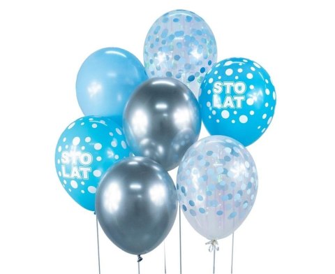 Balony B&C srebrno-niebieski Sto Lat 7szt Balony B&C srebrno-niebieski Sto Lat 7szt