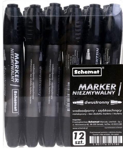 Marker permanentny dwustronny czarny (12szt) Marker permanentny dwustronny czarny (12szt)