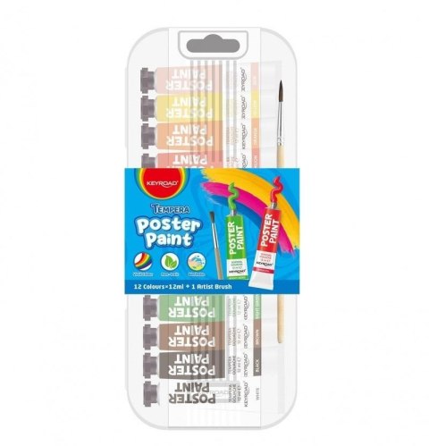 Farby plakatowe + pędzelek 12x12ml Farby plakatowe + pędzelek 12x12ml