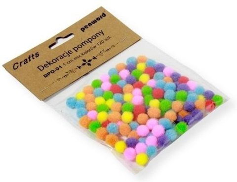 Dekoracje pompony 1cm mix kolorów 120szt Dekoracje pompony 1cm mix kolorów 120szt