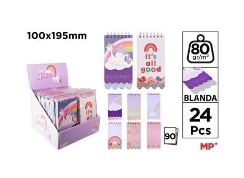 Notes na spirali Unicorn 10x19,5cm MIX Notes na spirali Unicorn 10x19,5cm MIX