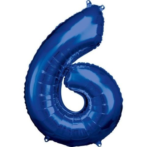Balon foliowy cyfra 6 niebieska 60x86cm Balon foliowy cyfra 6 niebieska 60x86cm