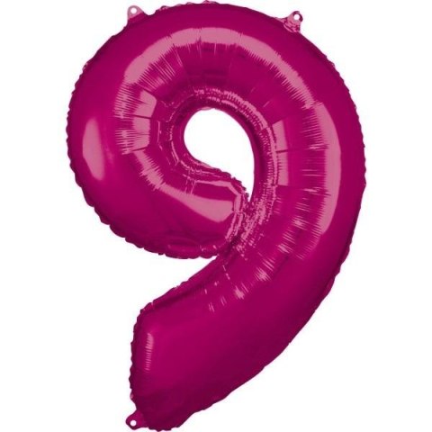 Balon foliowy cyfra 9 różowa 60x86cm Balon foliowy cyfra 9 różowa 60x86cm