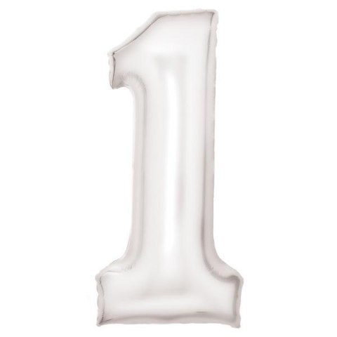 Balon foliowy cyfra 1 satynowa biała 86cm Balon foliowy cyfra 1 satynowa biała 86cm