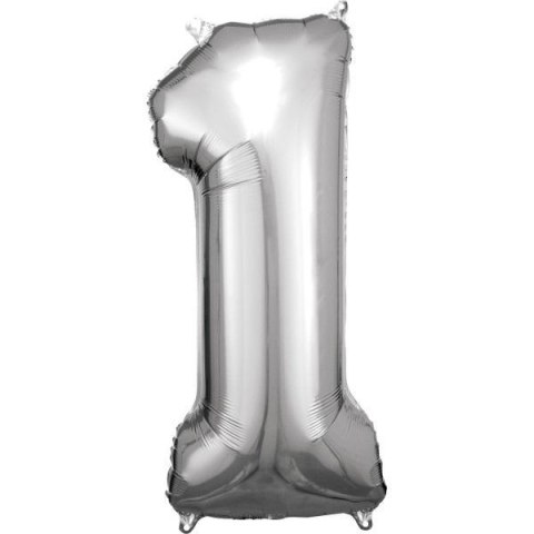 Balon foliowy cyfra 1 srebrna 38x86cm Balon foliowy cyfra 1 srebrna 38x86cm