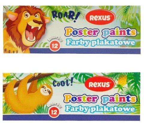 Farby plakatowe 12 kolorów 20ml Rexus Farby plakatowe 12 kolorów 20ml Rexus
