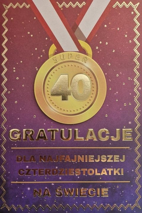 Karnet Urodziny 40 medal damskie Karnet Urodziny 40 medal damskie