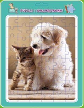 Puzzle w ramce z kolorowanką. Piesek z kotkiem Puzzle w ramce z kolorowanką. Piesek z kotkiem