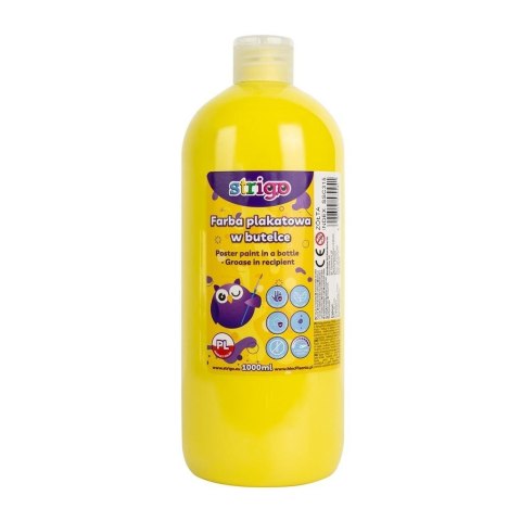 Farba plakatowa w butelce 1000ml żółta STRIGO Farba plakatowa w butelce 1000ml żółta STRIGO