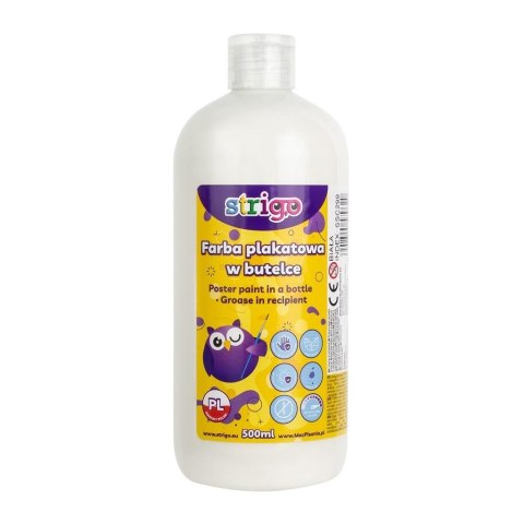Farba plakatowa w butelce 500ml biała STRIGO Farba plakatowa w butelce 500ml biała STRIGO