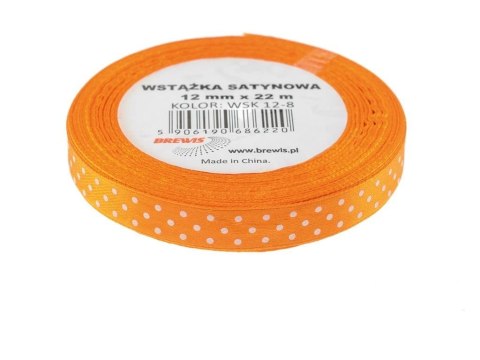 Wstążka satynowa w kropki pomarańczowa 12mmx22m Wstążka satynowa w kropki pomarańczowa 12mmx22m