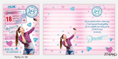 Karnet Party naklejany B6+koperta Urodziny 18 wz18 Karnet Party naklejany B6+koperta Urodziny 18 wz18