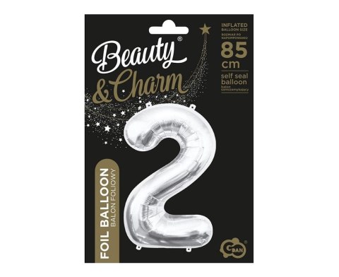 Balon foliowy B&C cyfra 2 srebrna 85cm Balon foliowy B&C cyfra 2 srebrna 85cm