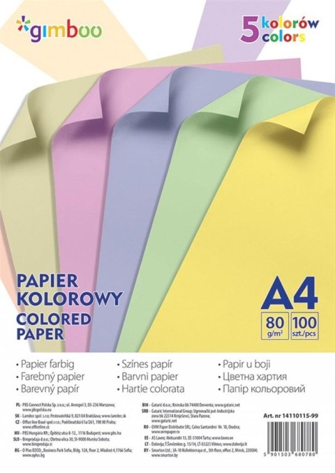 Papier kolorowy A4 5 kolorów 100szt Papier kolorowy A4 5 kolorów 100szt