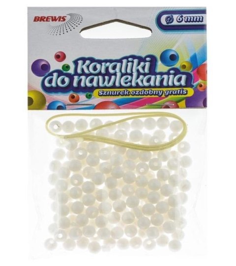 Koraliki do nawlekania białe + sznurek 6mm 16g
