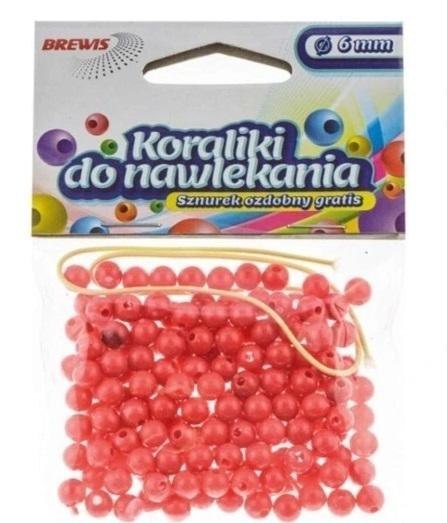 Koraliki do nawlekania czerwone + sznurek 6mm 16g Koraliki do nawlekania czerwone + sznurek 6mm 16g