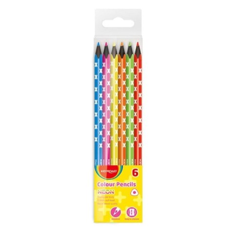 Kredki ołówkowe trójkątne czarne drewno neon 6szt Kredki ołówkowe trójkątne czarne drewno neon 6szt